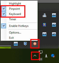 タスクトレイから、Targetアイコンを右クリックして、「Pinpoint」と「Keyboard」にチェックを入れます。