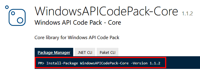 NugetのWindowsAPICodePack-Coreページ