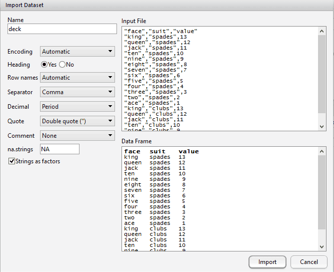 Import Datasetダイアログが開きます。